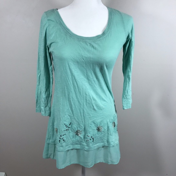 LOGO by Lori Goldstein Tops - LOGO by Lori Goldstein teal top floral beading